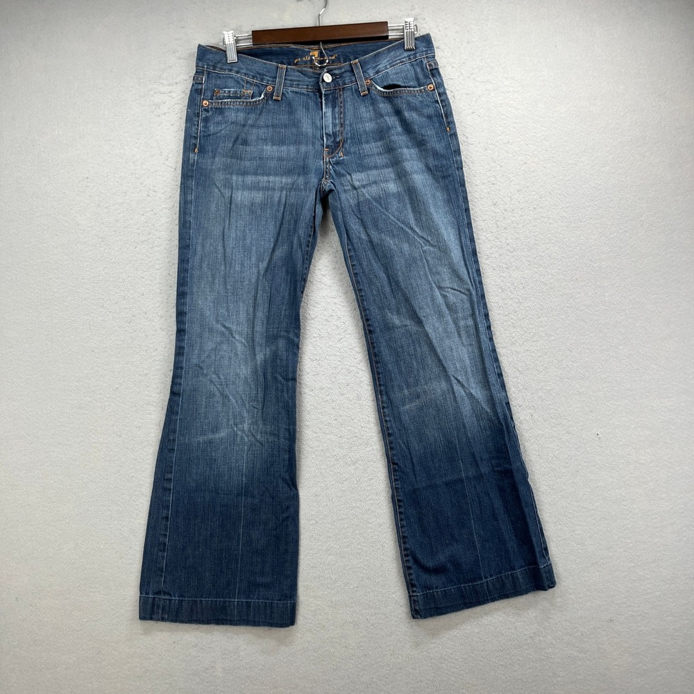 7 For All Mankind Dojo Jeans Womens 31 Blue Wide Leg Flare Denim Y2K Boho Retro
